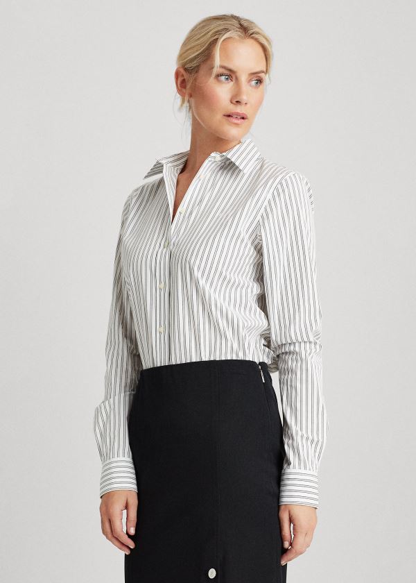 Koszule Ralph Lauren Easy Care Striped Shirt Damskie Białe Czarne | NKXW8143