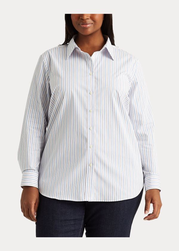 Koszule Ralph Lauren Easy Care Striped Shirt Damskie Białe Niebieskie Kolorowe | EMNM8458