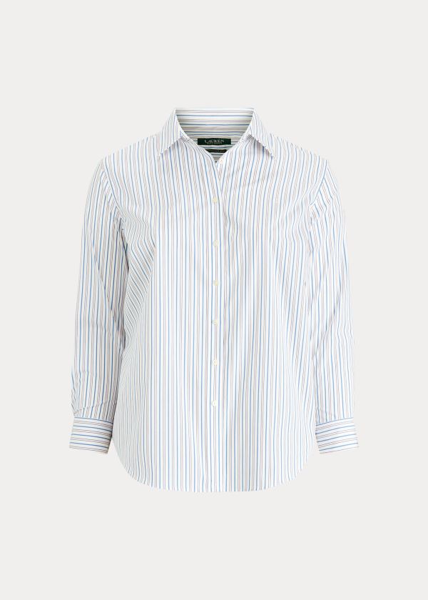 Koszule Ralph Lauren Easy Care Striped Shirt Damskie Białe Niebieskie Kolorowe | EMNM8458