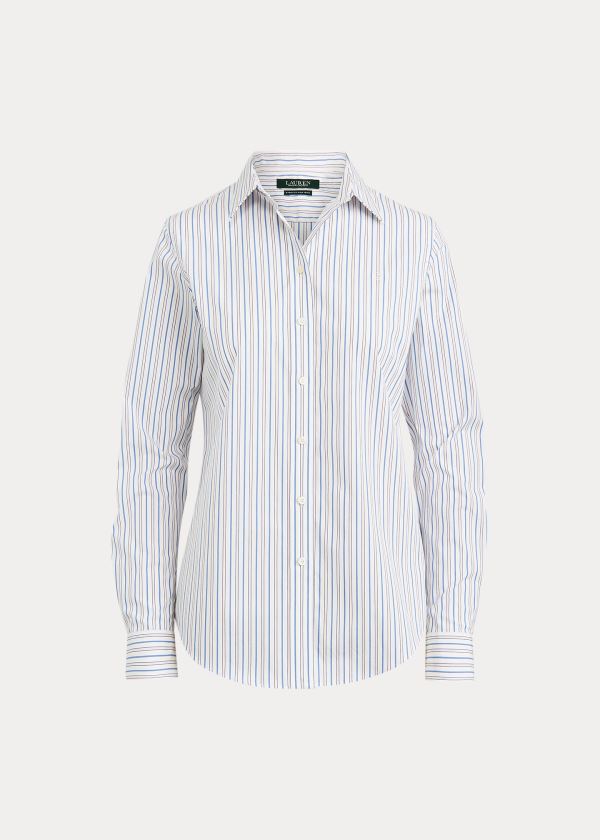 Koszule Ralph Lauren Easy Care Striped Shirt Damskie Białe Niebieskie Kolorowe | IBDC2334