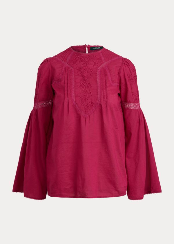 Koszule Ralph Lauren Embroidered Bell-Sleeve Top Damskie Głęboka Fuksja | ZQKI5451