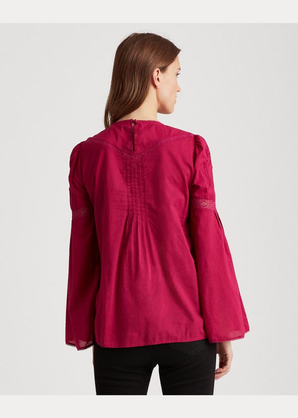 Koszule Ralph Lauren Embroidered Bell-Sleeve Top Damskie Głęboka Fuksja | ZQKI5451