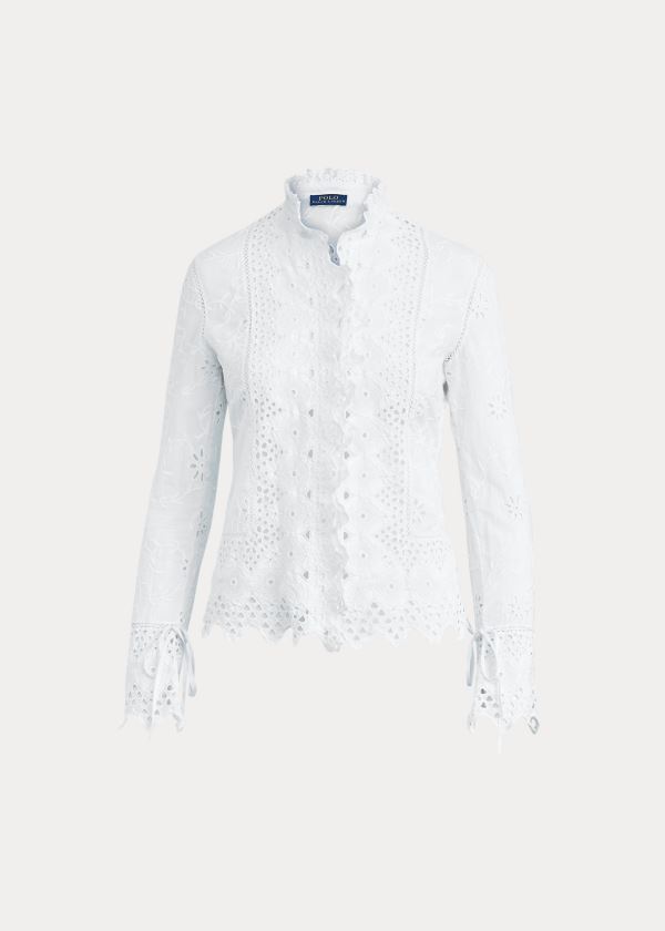 Koszule Ralph Lauren Embroidered Eyelet Shirt Damskie Białe | KVPJ2904