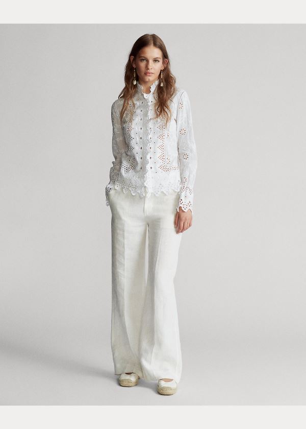 Koszule Ralph Lauren Embroidered Eyelet Shirt Damskie Białe | KVPJ2904