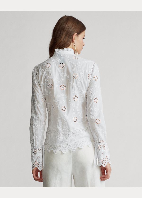 Koszule Ralph Lauren Embroidered Eyelet Shirt Damskie Białe | KVPJ2904