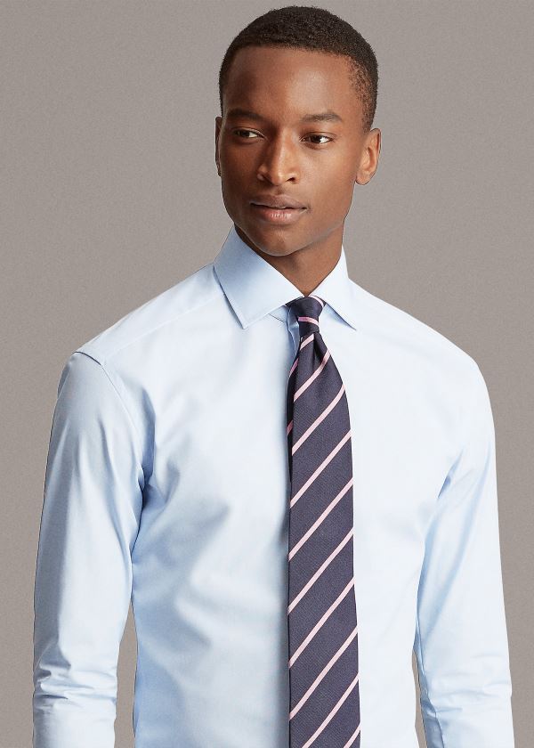 Koszule Ralph Lauren End-on-End Cotton Dress Shirt Męskie Głęboka Niebieskie | NZUK1498