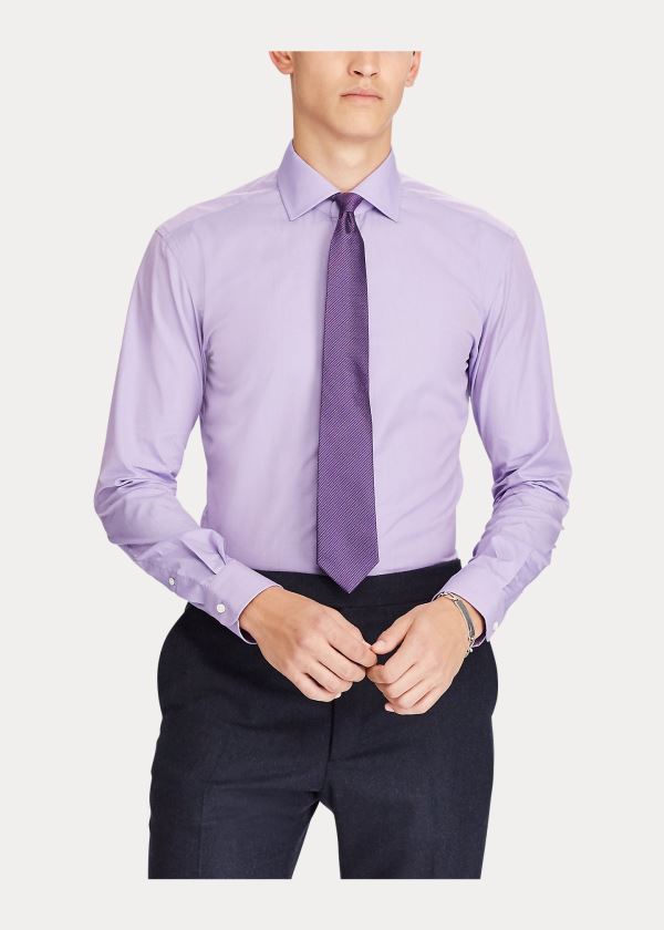 Koszule Ralph Lauren End-on-End Cotton Dress Shirt Męskie Fioletowe | MWCW2709