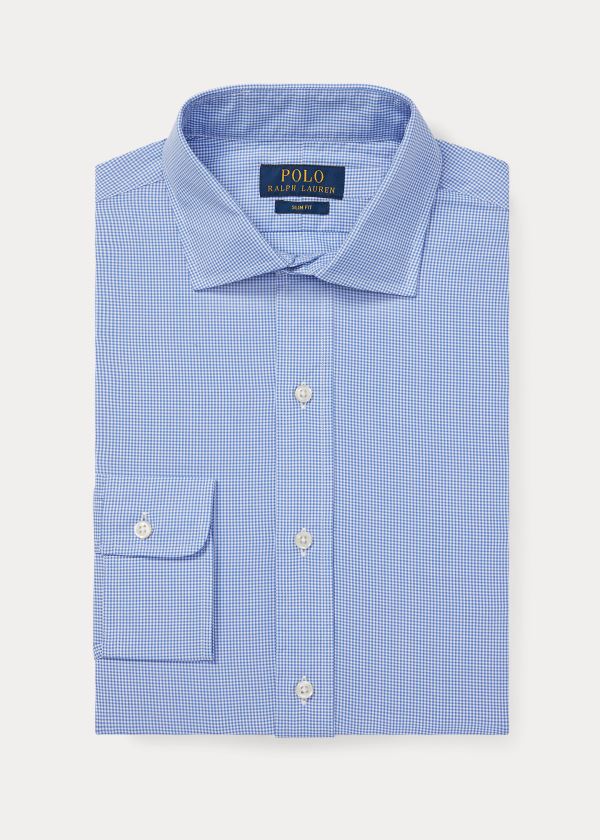 Koszule Ralph Lauren Estate Slim Gingham Shirt Męskie Niebieskie Białe | IQRY9383