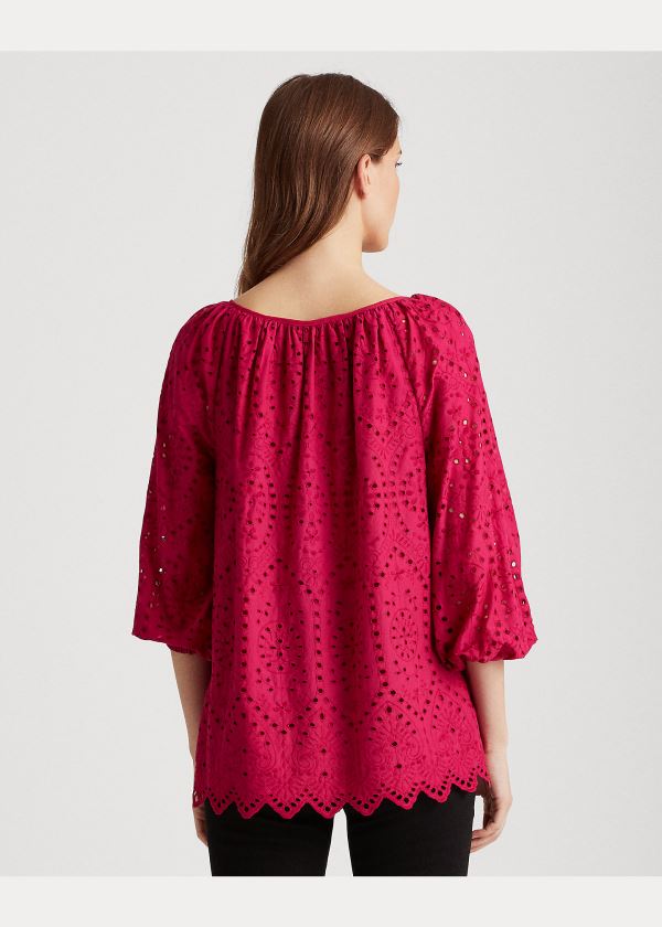 Koszule Ralph Lauren Eyelet Elbow-Sleeve Top Damskie Jasny Fuksja | OAZJ1145