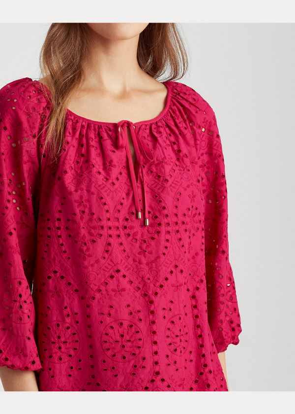 Koszule Ralph Lauren Eyelet Elbow-Sleeve Top Damskie Jasny Fuksja | OAZJ1145