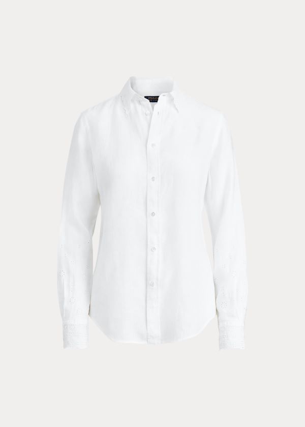 Koszule Ralph Lauren Eyelet Linen Shirt Damskie Białe | AGOX0737