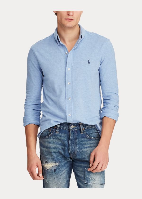 Koszule Ralph Lauren Featherweight Mesh Shirt Męskie Niebieskie | XZKV4430