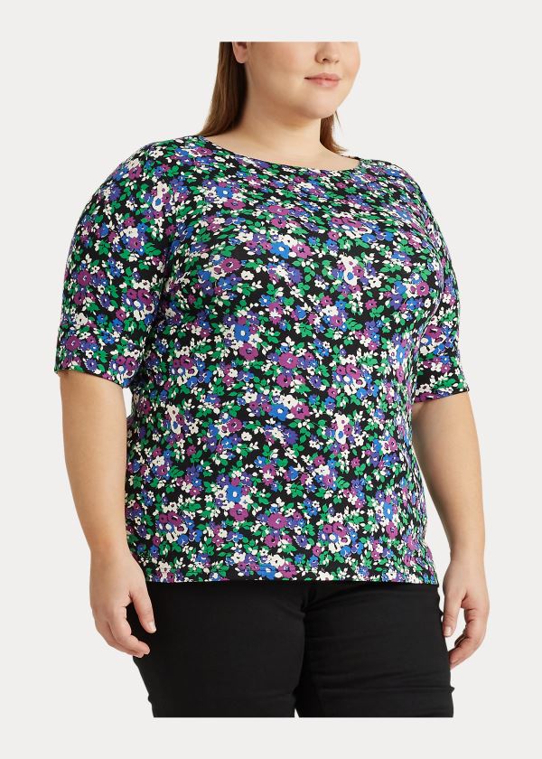 Koszule Ralph Lauren Floral Cotton-Blend Top Damskie Czarne Kolorowe | BZIK2111