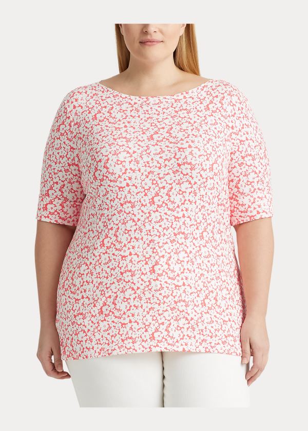 Koszule Ralph Lauren Floral Cotton-Blend Top Damskie Czerwone Kolorowe | FKHM1736