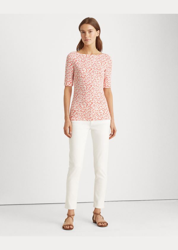 Koszule Ralph Lauren Floral Cotton-Blend Top Damskie Czerwone Kolorowe | TJZY1999