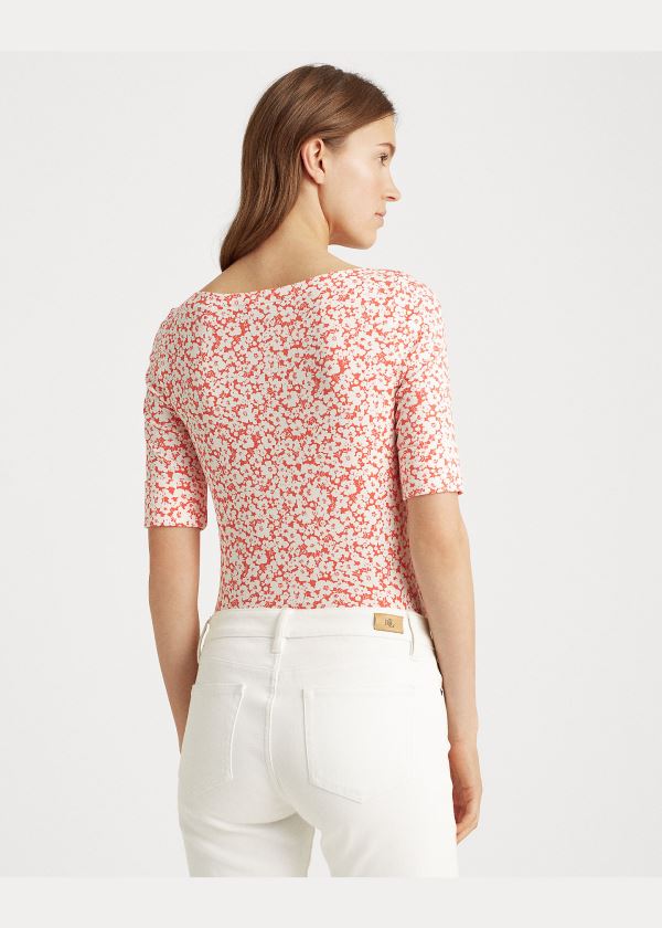 Koszule Ralph Lauren Floral Cotton-Blend Top Damskie Czerwone Kolorowe | TJZY1999