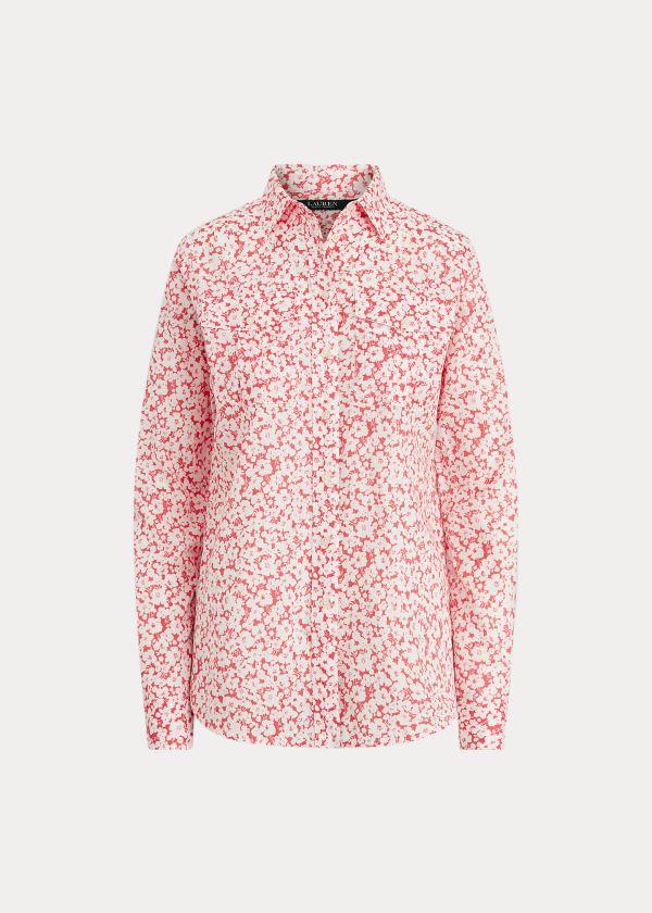 Koszule Ralph Lauren Floral Cotton Shirt Damskie Czerwone Białe | KSQA8557