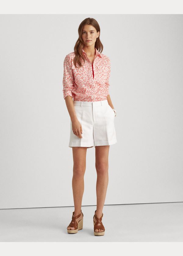 Koszule Ralph Lauren Floral Cotton Shirt Damskie Czerwone Białe | KSQA8557