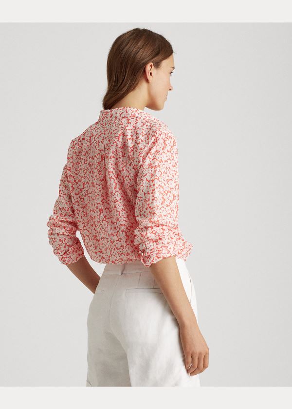 Koszule Ralph Lauren Floral Cotton Shirt Damskie Czerwone Białe | KSQA8557