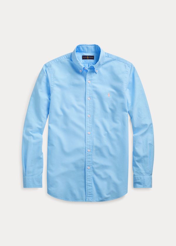 Koszule Ralph Lauren Garment-Dyed Oxford Shirt Męskie Niebieskie | JTBR1335