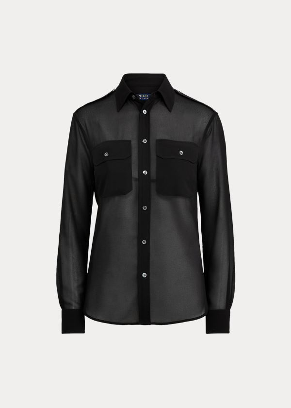 Koszule Ralph Lauren Georgette Military Shirt Damskie Czarne | CKOL0637