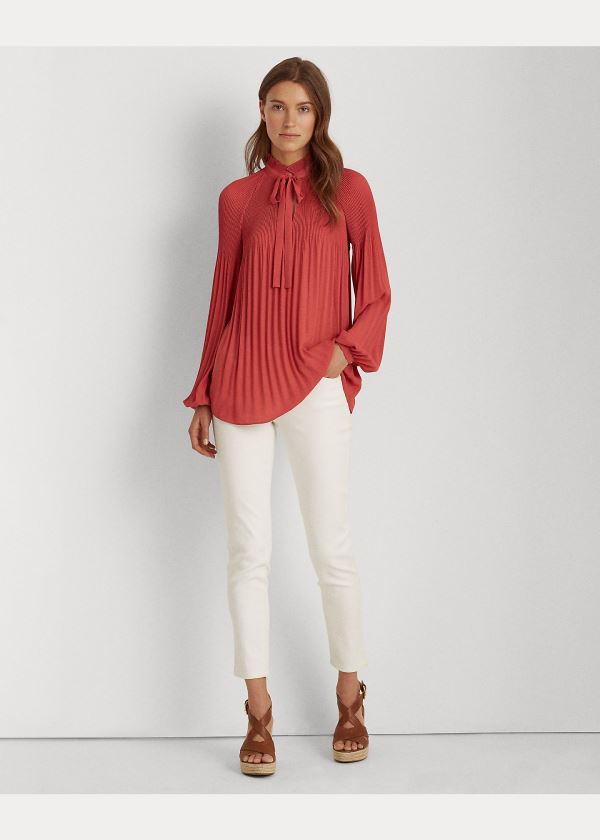 Koszule Ralph Lauren Georgette Tie-Neck Top Damskie Różowe | NDDD9397