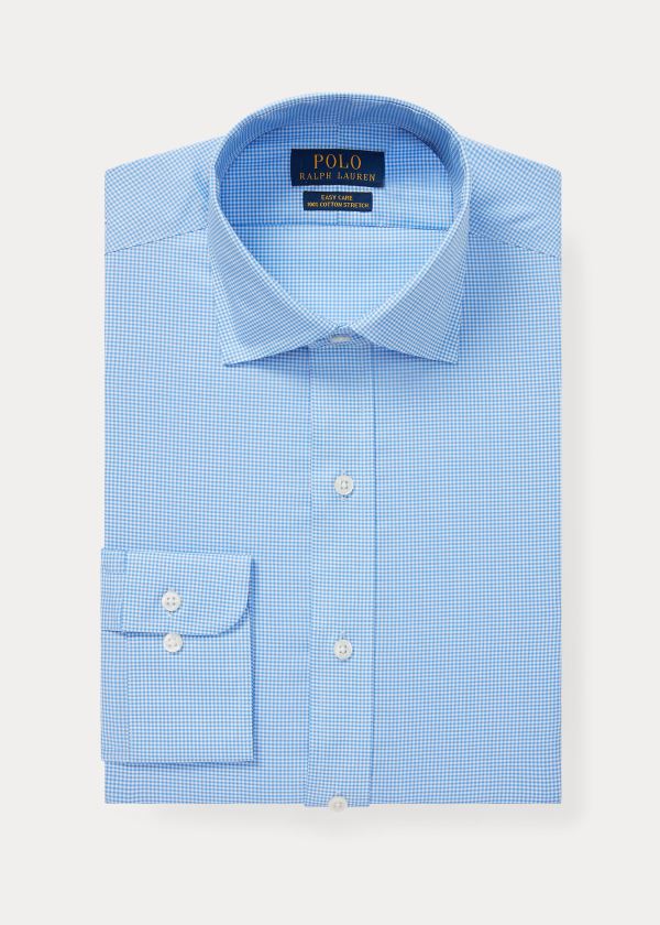 Koszule Ralph Lauren Gingham Easy Care Stretch Poplin Shirt - All Fits Męskie Niebieskie Białe | UBYU8672