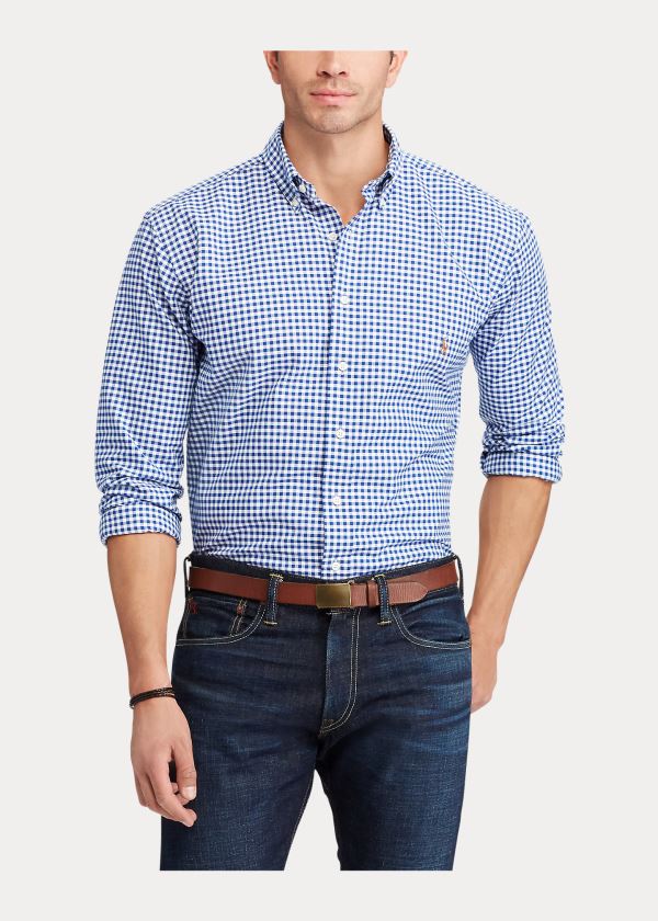 Koszule Ralph Lauren Gingham Oxford Shirt Męskie Niebieskie Białe | LOEM8092