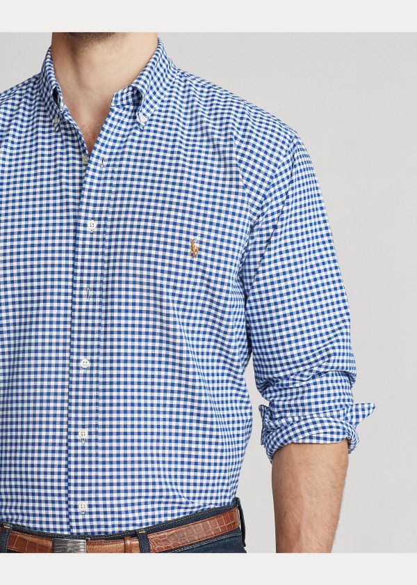 Koszule Ralph Lauren Gingham Oxford Shirt Męskie Niebieskie Białe | LOEM8092