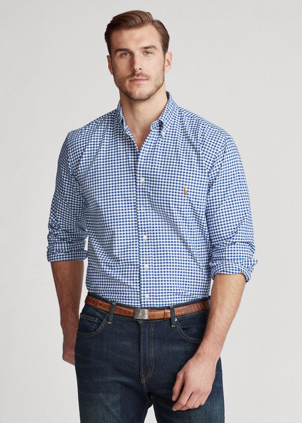 Koszule Ralph Lauren Gingham Oxford Shirt Męskie Niebieskie Białe | LOEM8092