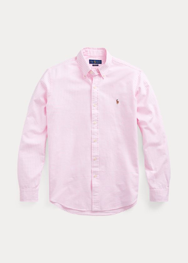 Koszule Ralph Lauren Gingham Oxford Shirt Męskie Różowe Białe | VRKF5118