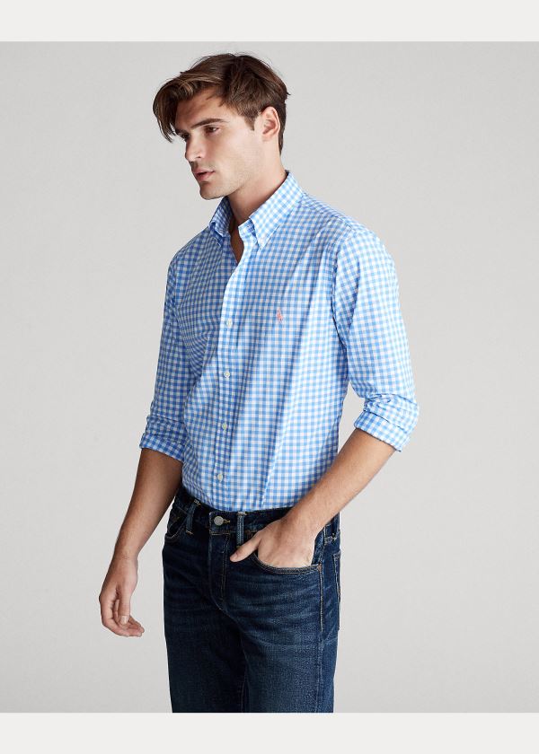 Koszule Ralph Lauren Gingham Poplin Shirt Męskie Głęboka Niebieskie Białe | HILE8060