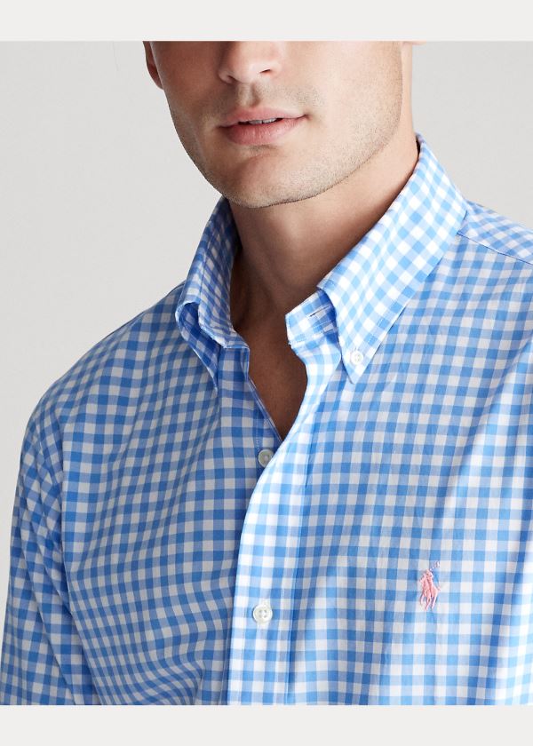 Koszule Ralph Lauren Gingham Poplin Shirt Męskie Głęboka Niebieskie Białe | HILE8060