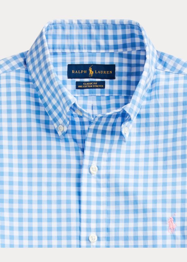 Koszule Ralph Lauren Gingham Poplin Shirt Męskie Głęboka Niebieskie Białe | HILE8060