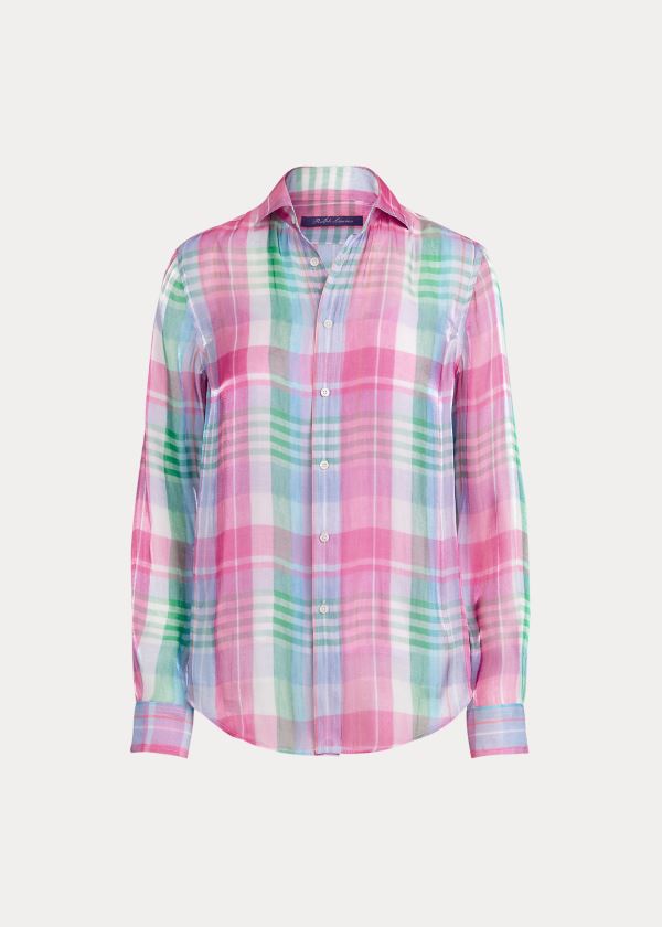 Koszule Ralph Lauren Hannah Madras Shirt Damskie Różowe Zielone Kolorowe | KKYO8005