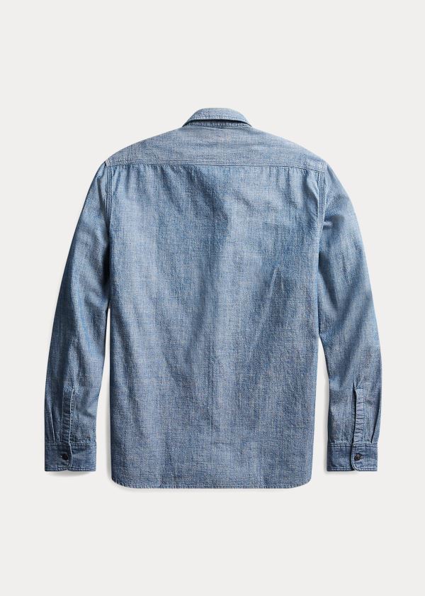 Koszule Ralph Lauren Indigo Chambray Workshirt Męskie Granatowe Niebieskie | YSOZ8776