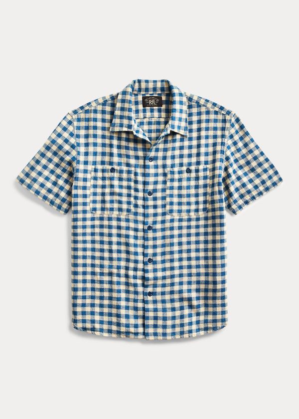 Koszule Ralph Lauren Indigo Checked Shirt Męskie Kremowe Indygo | JLFE7379