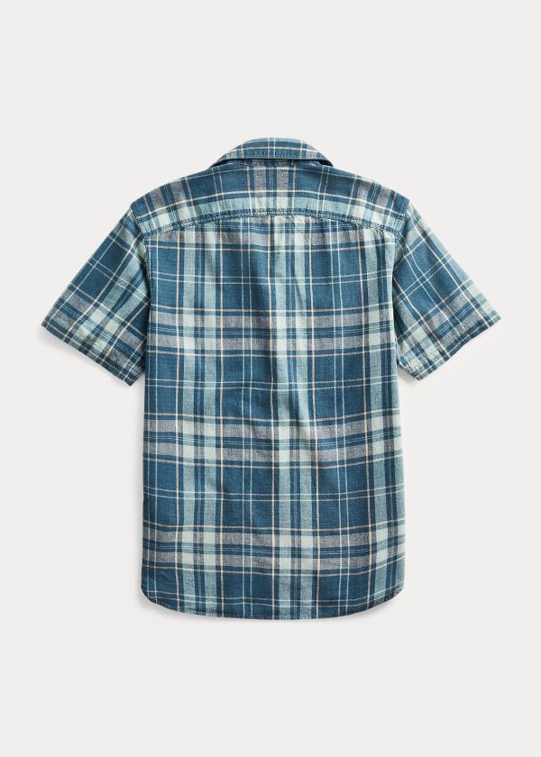 Koszule Ralph Lauren Indigo Plaid Popover Shirt Męskie Ciemny Indygo Indygo | WPKO5586