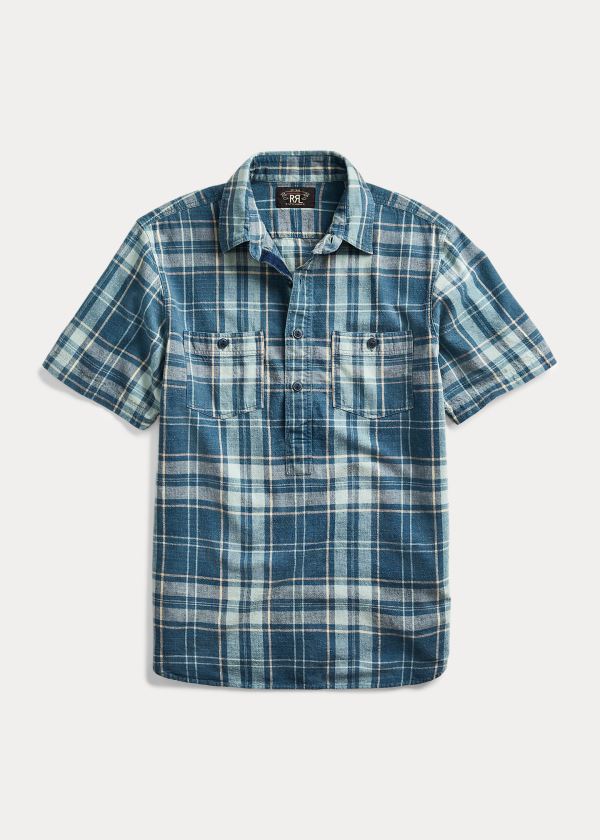 Koszule Ralph Lauren Indigo Plaid Popover Shirt Męskie Ciemny Indygo Indygo | WPKO5586