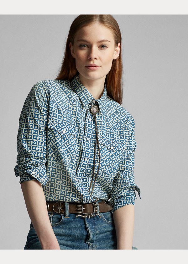 Koszule Ralph Lauren Indigo Print Western Shirt Damskie Głęboka Indygo Kremowe | XPYL1660