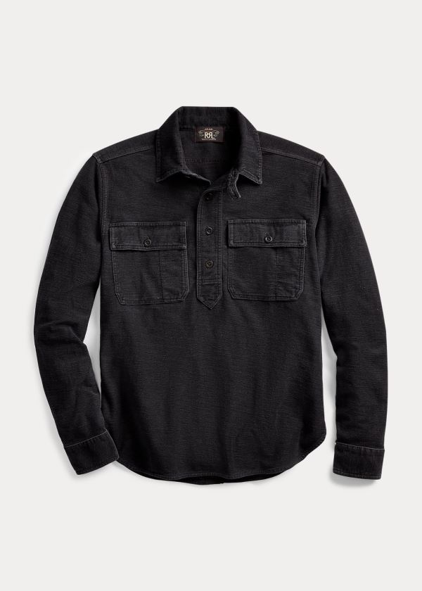 Koszule Ralph Lauren Indigo Terry Field Overshirt Męskie Czarne | ZJCX7792