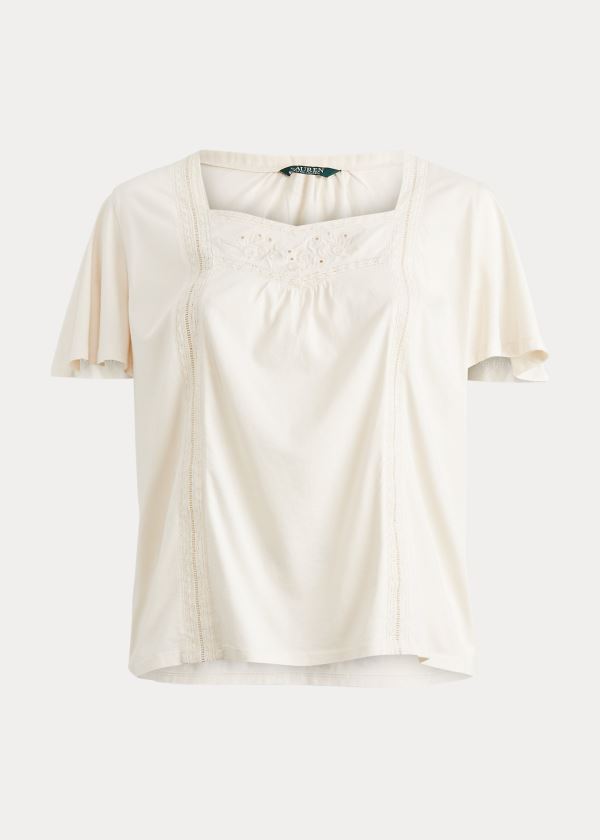 Koszule Ralph Lauren Jersey Flutter-Sleeve Top Damskie Kremowe | CPTF6032