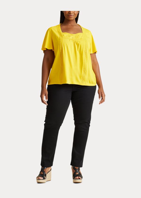 Koszule Ralph Lauren Jersey Flutter-Sleeve Top Damskie Żółte | CCHX5663