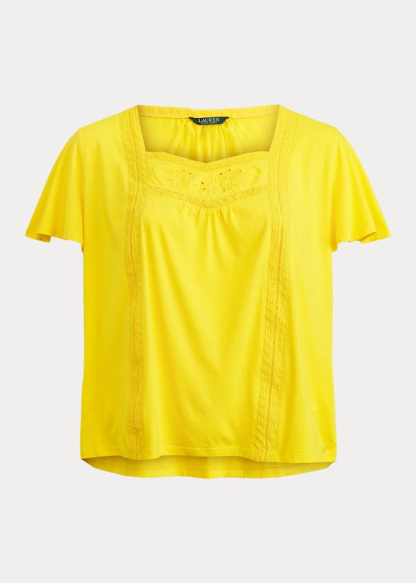 Koszule Ralph Lauren Jersey Flutter-Sleeve Top Damskie Żółte | CCHX5663