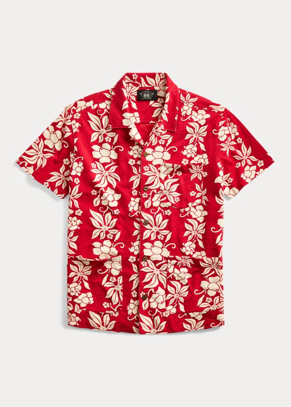 Koszule Ralph Lauren Jersey Hawaiian Camp Shirt Męskie Czerwone | ZXCR4866