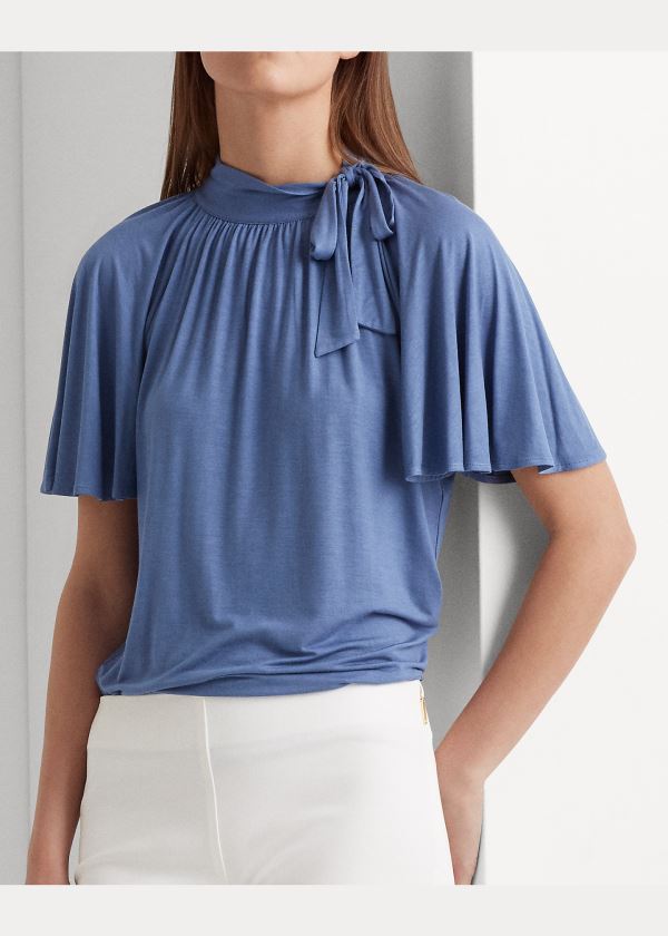 Koszule Ralph Lauren Jersey Tie-Neck Top Damskie Niebieskie | FNOO8361