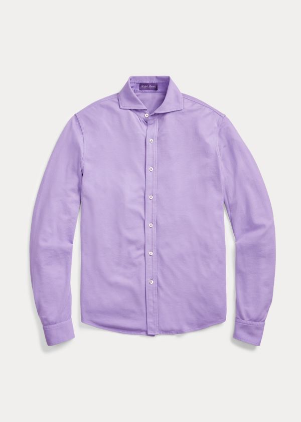 Koszule Ralph Lauren Keaton Washed Piqu? Shirt Męskie Fioletowe | QMBY4552