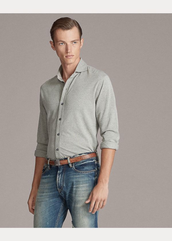 Koszule Ralph Lauren Keaton Washed Piqu? Shirt Męskie Głęboka Szare | QCKW5318