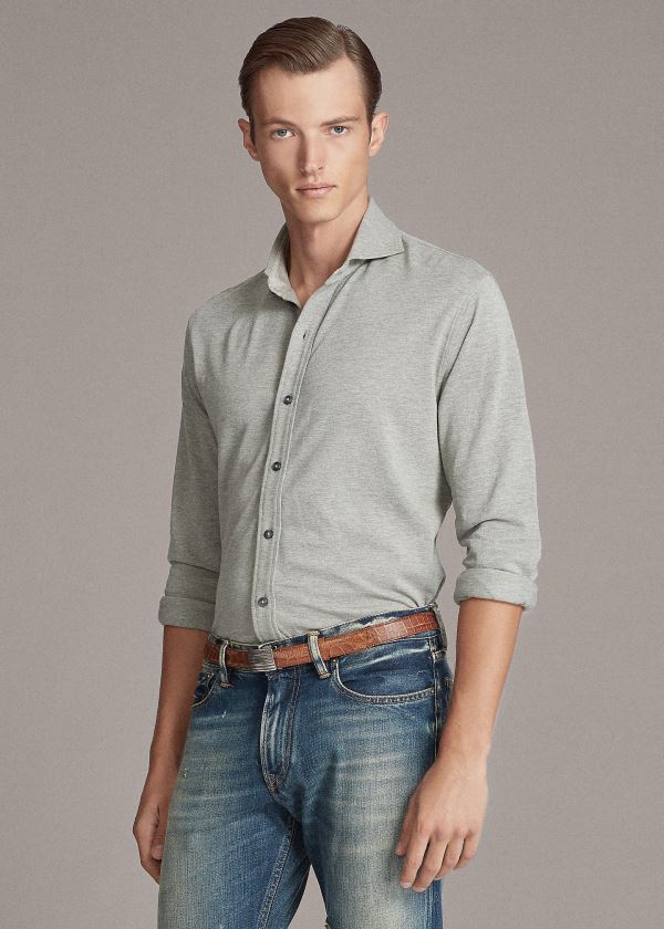 Koszule Ralph Lauren Keaton Washed Piqu? Shirt Męskie Głęboka Szare | QCKW5318