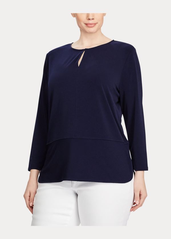 Koszule Ralph Lauren Keyhole Stretch Jersey Top Damskie Granatowe | RPWD7481